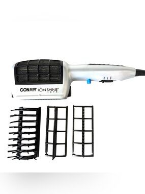 Conair 3 In 1 Ionic Hair Dryer 1875 Watts Silver W attachments Works Excellent C